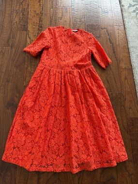 Ganni Red Lace Midi Dress